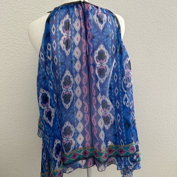 Zara Blue and Purple Patterned Blouse size Xl - Picture 5 of 9